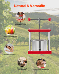 0.8 Gal/3L Fruit Wine Press, 2 Stainless Steel Barrels, Manual Juice Maker, Cider Apple Grape Tincture Honey Olive Oil Making Press with T-Handle for Outdoor Kitchen Home