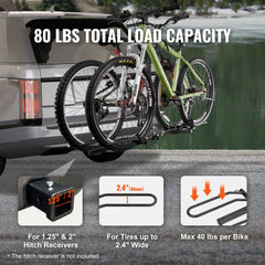 2-Bike Rack Hitch Mount Folding Carrier Car Truck SUV 1.25
