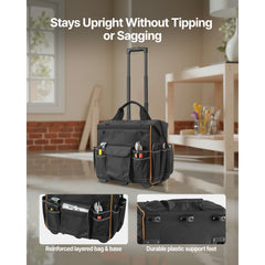 Rolling Tool Bag, 110 lbs Load Capacity, 25 Pockets Heavy Duty Roller Tool Bag with Adjustable Telescoping Handle & Stable Base, Toolbag Organizers with Wheels for Electrician, Construction