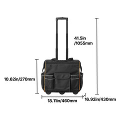Rolling Tool Bag, 110 lbs Load Capacity, 25 Pockets Heavy Duty Roller Tool Bag with Adjustable Telescoping Handle & Stable Base, Toolbag Organizers with Wheels for Electrician, Construction