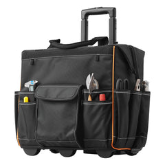 Rolling Tool Bag, 110 lbs Load Capacity, 25 Pockets Heavy Duty Roller Tool Bag with Adjustable Telescoping Handle & Stable Base, Toolbag Organizers with Wheels for Electrician, Construction