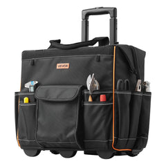 Rolling Tool Bag, 110 lbs Load Capacity, 25 Pockets Heavy Duty Roller Tool Bag with Adjustable Telescoping Handle & Stable Base, Toolbag Organizers with Wheels for Electrician, Construction