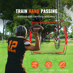 6 x 6 ft Football Trainer Throwing Net, Training Throwing Target Practice Net with 5 Target Pockets, Knotless Net Includes Bow Frame and Portable Carry Case, Improve QB Throwing Accuracy, Red