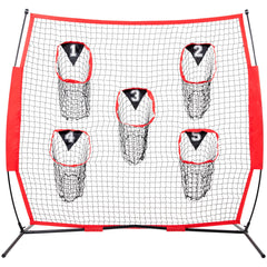 6 x 6 ft Football Trainer Throwing Net, Training Throwing Target Practice Net with 5 Target Pockets, Knotless Net Includes Bow Frame and Portable Carry Case, Improve QB Throwing Accuracy, Red