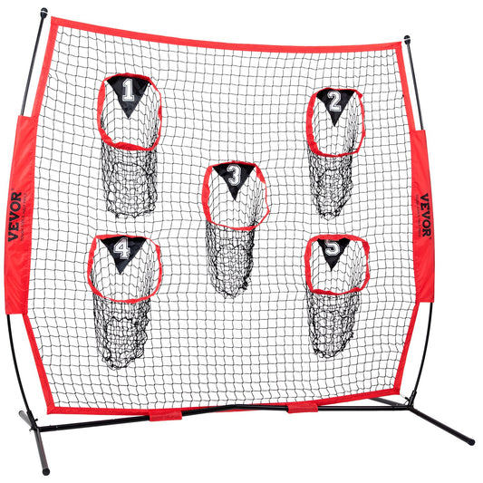 6 x 6 ft Football Trainer Throwing Net, Training Throwing Target Practice Net with 5 Target Pockets, Knotless Net Includes Bow Frame and Portable Carry Case, Improve QB Throwing Accuracy, Red