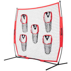 6 x 6 ft Football Trainer Throwing Net, Training Throwing Target Practice Net with 5 Target Pockets, Knotless Net Includes Bow Frame and Portable Carry Case, Improve QB Throwing Accuracy, Red