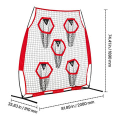 1828.8x1828.8mm Football Trainer Throwing Net, Training Throwing Target Practice Net with 5 Target Pockets, Knotless Net Includes Straps and Portable Carry Case, Improve QB Throwing Accuracy,Red