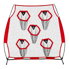 1828.8x1828.8mm Football Trainer Throwing Net, Training Throwing Target Practice Net with 5 Target Pockets, Knotless Net Includes Straps and Portable Carry Case, Improve QB Throwing Accuracy,Red
