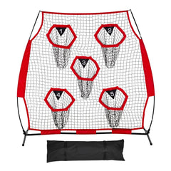 1828.8x1828.8mm Football Trainer Throwing Net, Training Throwing Target Practice Net with 5 Target Pockets, Knotless Net Includes Straps and Portable Carry Case, Improve QB Throwing Accuracy,Red