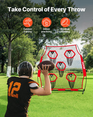 1828.8x1828.8mm Football Trainer Throwing Net, Training Throwing Target Practice Net with 5 Target Pockets, Knotless Net Includes Straps and Portable Carry Case, Improve QB Throwing Accuracy,Red