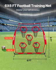 1828.8x1828.8mm Football Trainer Throwing Net, Training Throwing Target Practice Net with 5 Target Pockets, Knotless Net Includes Straps and Portable Carry Case, Improve QB Throwing Accuracy,Red