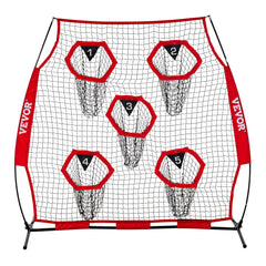 1828.8x1828.8mm Football Trainer Throwing Net, Training Throwing Target Practice Net with 5 Target Pockets, Knotless Net Includes Straps and Portable Carry Case, Improve QB Throwing Accuracy,Red