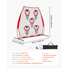 2133.6 x 2133.6mm Football Trainer Throwing Net, Training Throwing Target Practice Net with 5 Target Pockets, Knotless Net Includes Straps and Portable Carry Case, Improve QB Throwing Accuracy