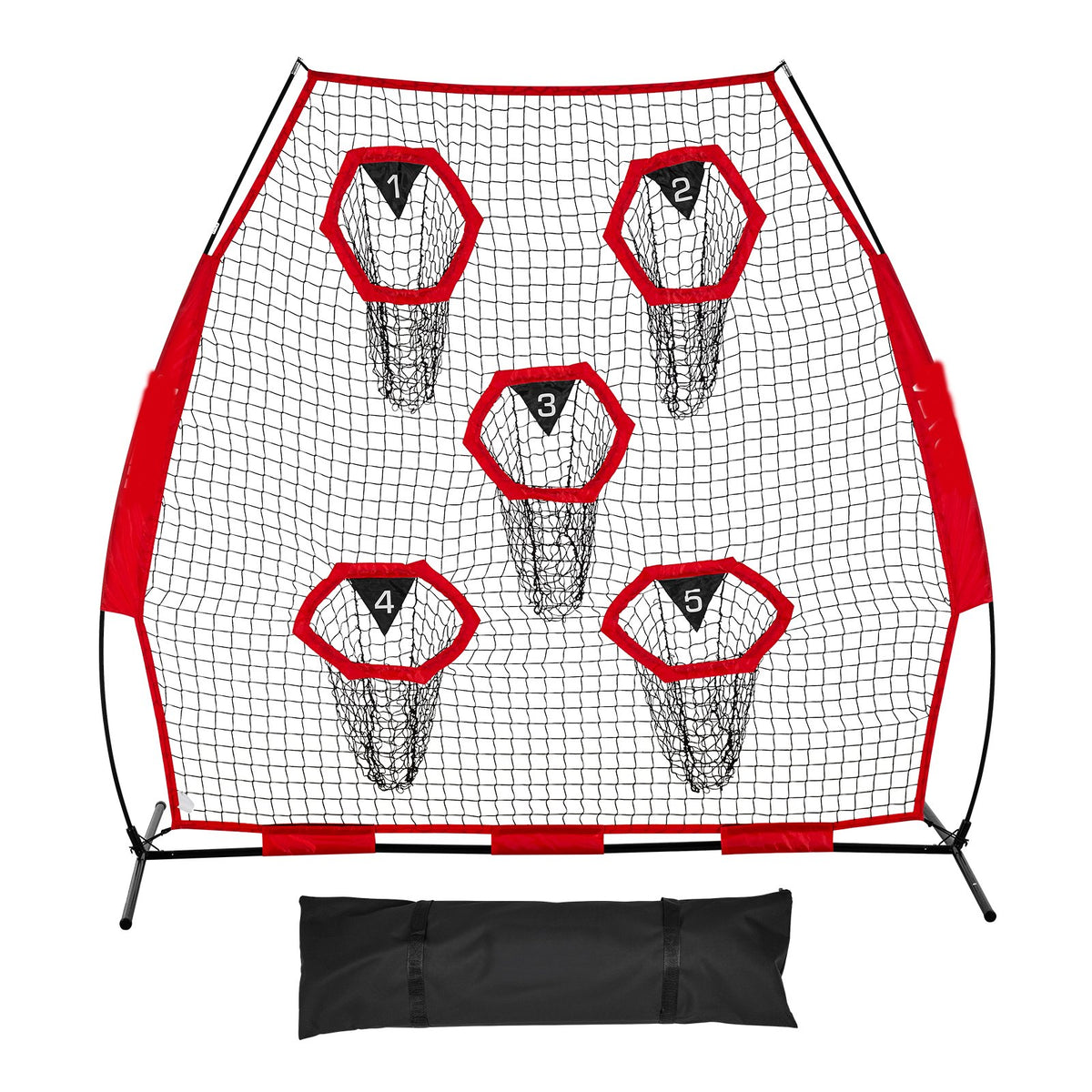 2133.6 x 2133.6mm Football Trainer Throwing Net, Training Throwing Target Practice Net with 5 Target Pockets, Knotless Net Includes Straps and Portable Carry Case, Improve QB Throwing Accuracy