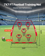 2133.6 x 2133.6mm Football Trainer Throwing Net, Training Throwing Target Practice Net with 5 Target Pockets, Knotless Net Includes Straps and Portable Carry Case, Improve QB Throwing Accuracy