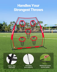 2133.6 x 2133.6mm Football Trainer Throwing Net, Training Throwing Target Practice Net with 5 Target Pockets, Knotless Net Includes Straps and Portable Carry Case, Improve QB Throwing Accuracy