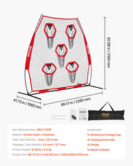 2133.6 x 2133.6mm Football Trainer Throwing Net, Training Throwing Target Practice Net with 5 Target Pockets, Knotless Net Includes Straps and Portable Carry Case, Improve QB Throwing Accuracy