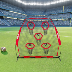2133.6 x 2133.6mm Football Trainer Throwing Net, Training Throwing Target Practice Net with 5 Target Pockets, Knotless Net Includes Straps and Portable Carry Case, Improve QB Throwing Accuracy