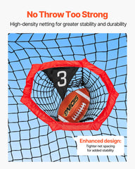 2438.4x2438.4mm Football Trainer Throwing Net, Training Throwing Target Practice Net with 6 Target Pockets, Knotless Net Includes Straps and Portable Carry Case, Improve QB Throwing Accuracy,Red