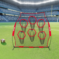 2438.4x2438.4mm Football Trainer Throwing Net, Training Throwing Target Practice Net with 6 Target Pockets, Knotless Net Includes Straps and Portable Carry Case, Improve QB Throwing Accuracy,Red