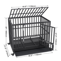 47 Inch Heavy Duty Dog Crate, Indestructible Dog Crate, 3-Door Heavy Duty Dog Kennel for Medium to Large Dogs with Lockable Wheels and Removable Tray, High Anxiety Dog Crate for Indoor & Outdoor