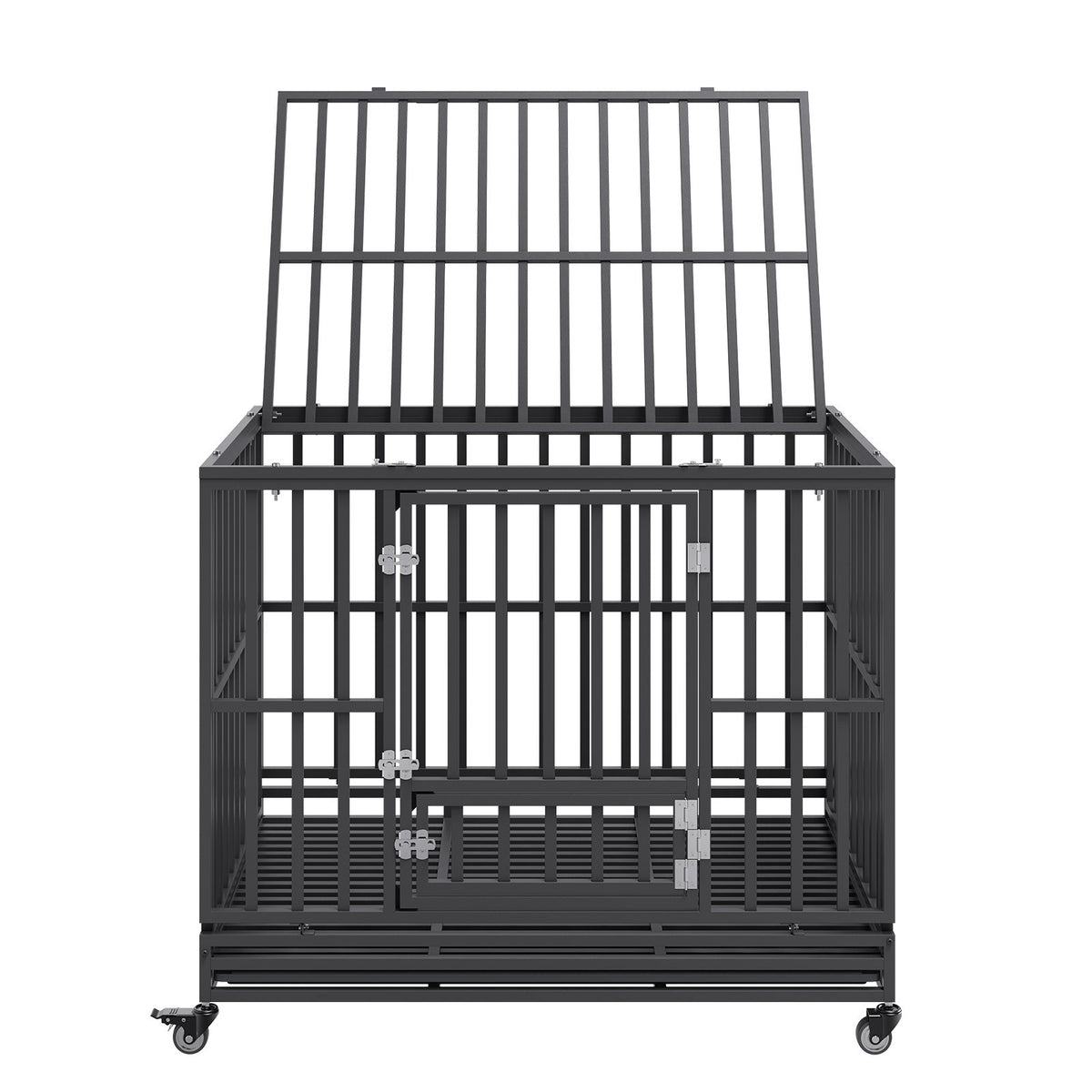 47 Inch Heavy Duty Dog Crate, Indestructible Dog Crate, 3-Door Heavy Duty Dog Kennel for Medium to Large Dogs with Lockable Wheels and Removable Tray, High Anxiety Dog Crate for Indoor & Outdoor