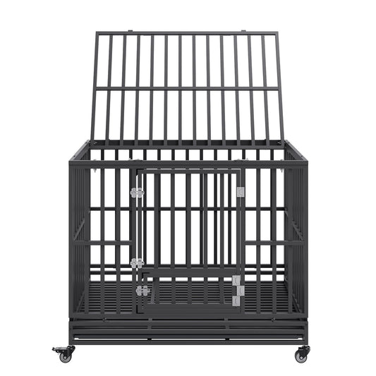 47 Inch Heavy Duty Dog Crate, Indestructible Dog Crate, 3-Door Heavy Duty Dog Kennel for Medium to Large Dogs with Lockable Wheels and Removable Tray, High Anxiety Dog Crate for Indoor & Outdoor