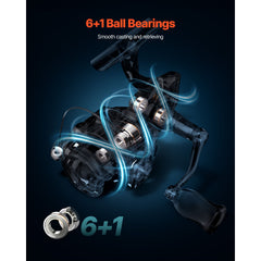 Rod and Fishing Reel Combo, IM6 Fiberglass & Carbon Fiber Spinning Rod and Reel Combo, Bass Fishing Pole with 2m Two-Piece Rods, 6+1 Ball Bearings, Stainless Steel Guides with Ceramic Rings