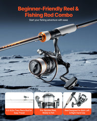 Rod and Fishing Reel Combo, IM6 Fiberglass & Carbon Fiber Spinning Rod and Reel Combo, Bass Fishing Pole with 2m Two-Piece Rods, 6+1 Ball Bearings, Stainless Steel Guides with Ceramic Rings