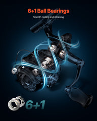 Rod and Fishing Reel Combo, IM6 Fiberglass & Carbon Fiber Spinning Rod and Reel Combo, Bass Fishing Pole with 2m Two-Piece Rods, 6+1 Ball Bearings, Stainless Steel Guides with Ceramic Rings