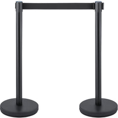 Crowd Control Stanchion, Set of 6 Pieces Stanchion Set, Stanchion Set with 6.6 ft/2 m Black Retractable Belt, Black Crowd Control Barrier with Concrete and Metal Base – Easy Connect Assembly