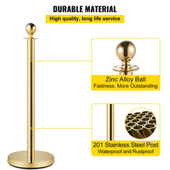 4PCS Gold Stanchion Posts Queue, 38 Inch Red Velvet Rope, Crowd Control Barriers Queue Line Rope, Barriers for Party Supplies