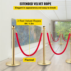 4PCS Gold Stanchion Posts Queue, 38 Inch Red Velvet Rope, Crowd Control Barriers Queue Line Rope, Barriers for Party Supplies