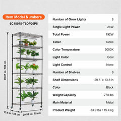 DIY Plant Stand with Grow Lights 6 Tiers 192W 70.9" Tall Plant Grow Shelf
