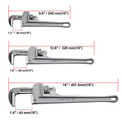 3-Piece Pipe Wrench Set, 10" 14" 18" Aluminum Straight Pipe Wrench, Adjustable Plumbing Wrench, with High Strength Jaw and Ergonomic Handle, Hangable Design, for Water Pipes, Automotive Repairs