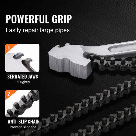 Chain Wrench, 48 inch Chain Pipe Wrench, 13.4 inch Diameter Capacity, CRV Reversible Pipe Fitting Tool Wrench with High Strength Jaw and Ergonomic Handle, for Pipe Installation and Car Repair