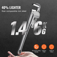 Pipe Wrench, 18" Aluminum Straight Pipe Wrench, Adjustable Plumbing Wrench, with High Strength Jaw and Ergonomic Handle, Easy to Carry, Hangable Design, for Water Pipes, Automotive Repairs
