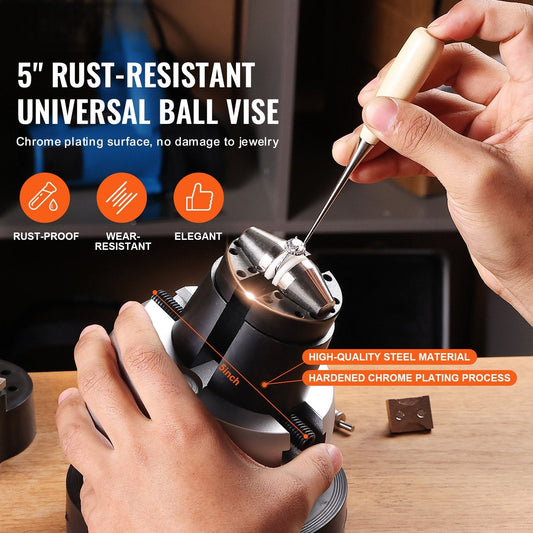 Engraving Block 5 inch Ball Vise Setting Jewelry Ball Vise Engraving with 34PCS Attachment and Rubber Base