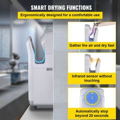 Jet Hand Dryer Blade Hand Dryer Automatic High Speed for Washroom White
