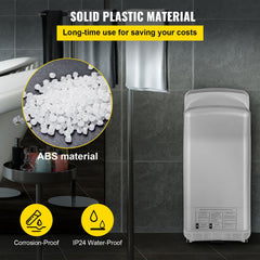 Jet Hand Dryer Blade Hand Dryer Automatic High Speed for Washroom Silver