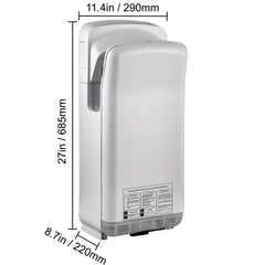 Jet Hand Dryer Blade Hand Dryer Automatic High Speed for Washroom Silver