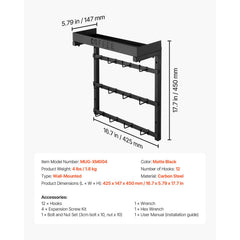 Coffee Mug Holder Wall Mounted w/ 12 Movable Hooks and Top Shelf Cup Rack