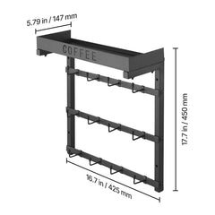 Coffee Mug Holder Wall Mounted w/ 12 Movable Hooks and Top Shelf Cup Rack