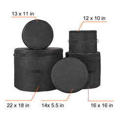5-Piece Drum Bag Set, 1680D Oxford Fabric, Padded Drum Bags and Cases with 4.92 ft Detachable Shoulder Strap Carry Handles Foldable Design, for 55cm Kick 30cm Tom 33cm Tom 40cm Tom 35cm Snare