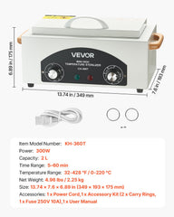 High Temperature Autoclave Machine, 2L, 300W High Temperature Cleaner Machine Box with Adjustable Temperature and Time, Dry Heat Cabinet Nail Tool Cleaner for Labs, Home, Nail and Beauty Salons
