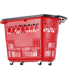 Shopping Baskets, 6PCS, 39L Shopping Carts with Handles, Plastic Rolling Shopping Basket with Wheels, Large Portable Shopping Basket Set for Supermarkets, Retail Stores, Grocery Shopping, Red