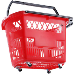 Shopping Baskets, 6PCS, 39L Shopping Carts with Handles, Plastic Rolling Shopping Basket with Wheels, Large Portable Shopping Basket Set for Supermarkets, Retail Stores, Grocery Shopping, Red
