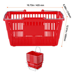 Shopping Basket, Set of 12, 21L Durable Plastic Grocery Basket with Metal Handle and Stand, 425 x 305 x 218 mm Portable Shop Basket Bulk Used for Retail Store Supermarket Grocery Shopping, Red