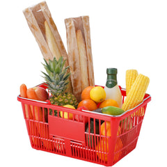 Shopping Basket, Set of 12, 21L Durable Plastic Grocery Basket with Metal Handle and Stand, 425 x 305 x 218 mm Portable Shop Basket Bulk Used for Retail Store Supermarket Grocery Shopping, Red