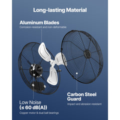 615mm Industrial Wall Mount Fan 3 Speed 4650 CFM for Garage Greenhouse